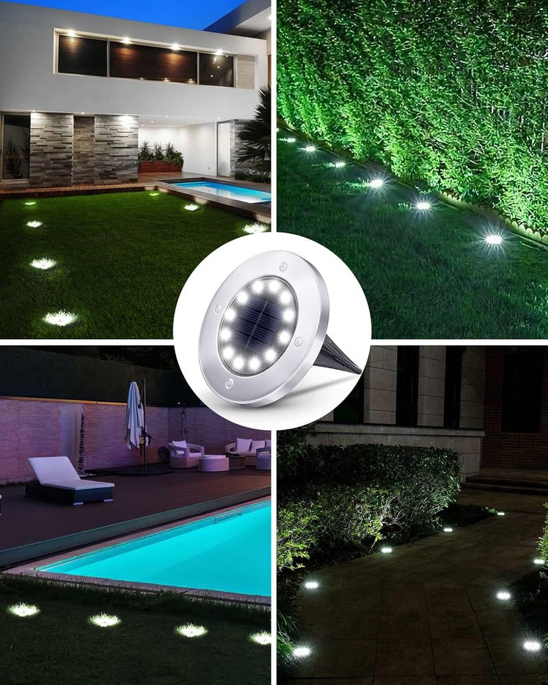 Biling Solar Ground Lights Outdoor 8 Packs, 12 LEDs Bright Flat Solar Lights Outdoor Waterproof Solar Powered for Yard Walkway Garden Driveway (White) - Image 5